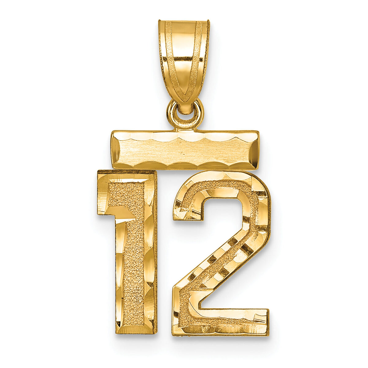 14k Small Brushed Diamond-cut Number 12 Charm-SN12