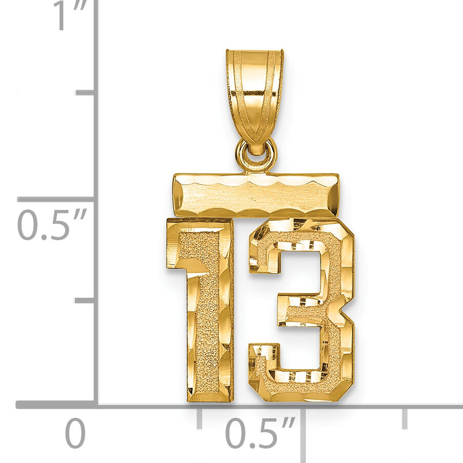 14k Small Brushed Diamond-cut Number 13 Charm-SN13