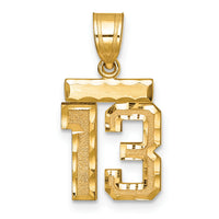 14k Small Brushed Diamond-cut Number 13 Charm-SN13