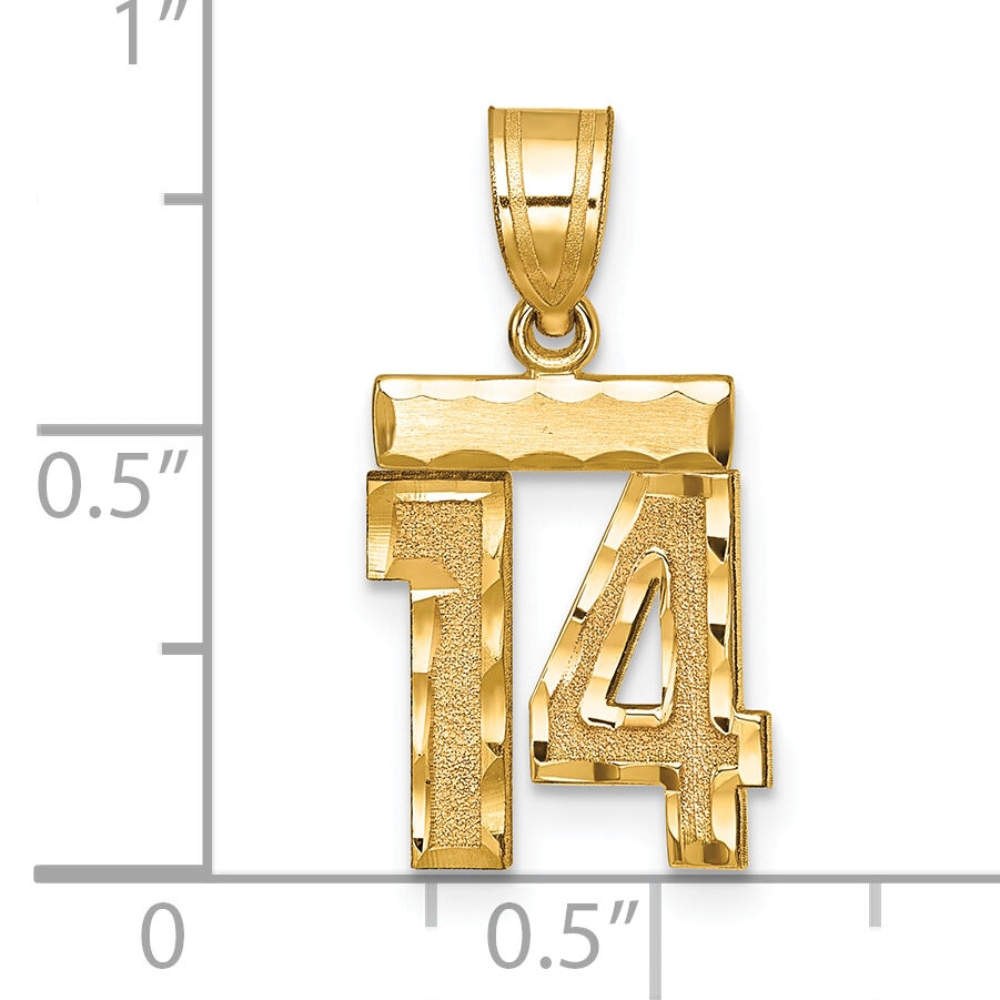 14k Small Brushed Diamond-cut Number 14 Charm-SN14