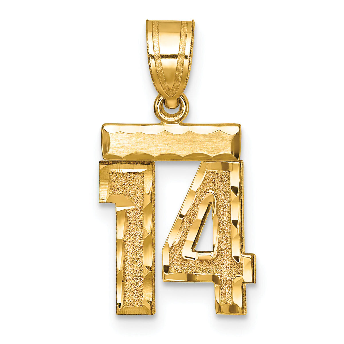 14k Small Brushed Diamond-cut Number 14 Charm-SN14