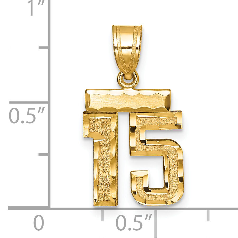 14k Small Brushed Diamond-cut Number 15 Charm-SN15