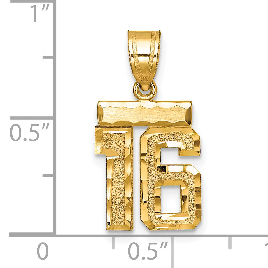 14k Small Brushed Diamond-cut Number 16 Charm-SN16