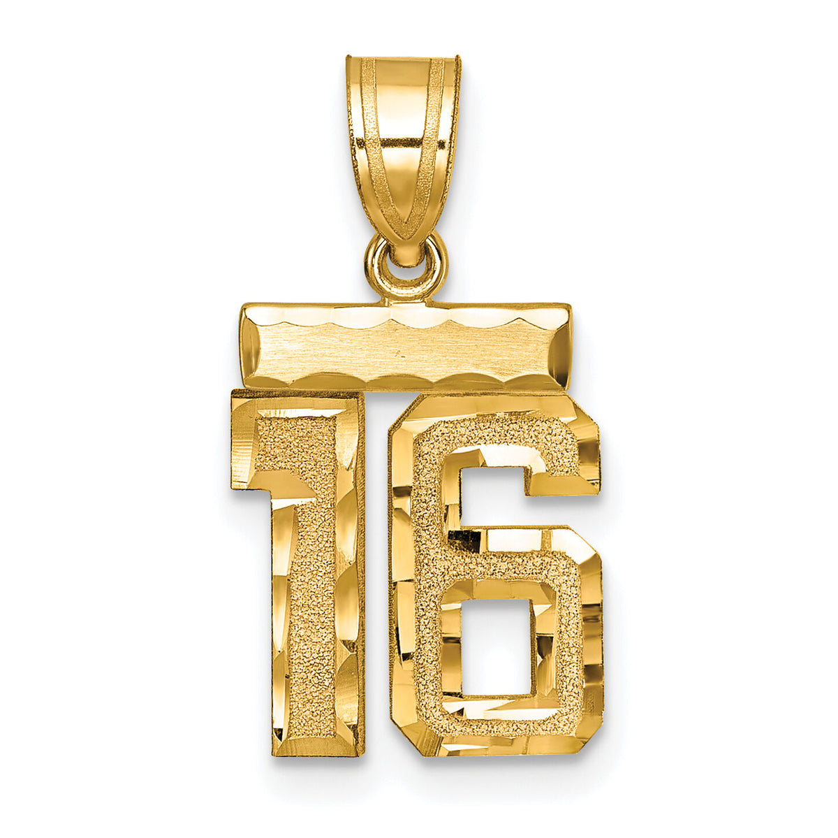 14k Small Brushed Diamond-cut Number 16 Charm-SN16