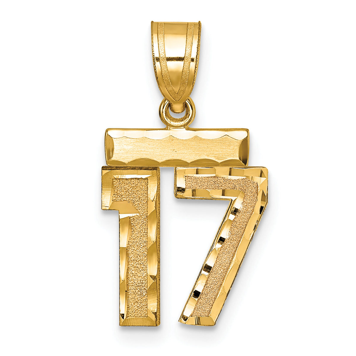 14k Small Brushed Diamond-cut Number 17 Charm-SN17