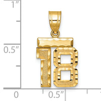 14k Small Brushed Diamond-cut Number 18 Charm-SN18