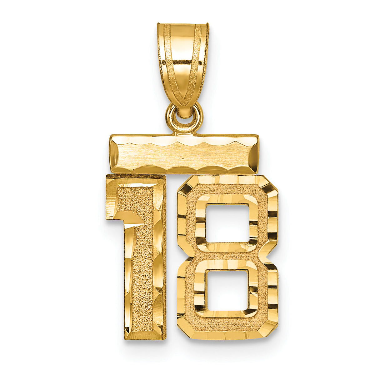 14k Small Brushed Diamond-cut Number 18 Charm-SN18