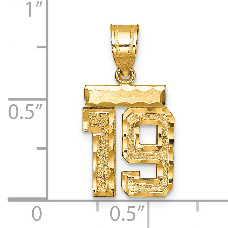 14k Small Brushed Diamond-cut Number 19 Charm-SN19
