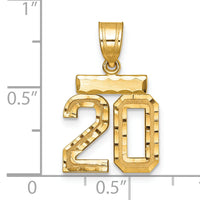 14k Small Brushed Diamond-cut Number 20 Charm-SN20