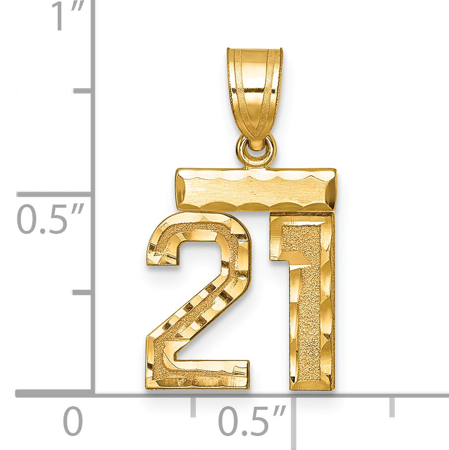 14k Small Brushed Diamond-cut Number 21 Charm-SN21