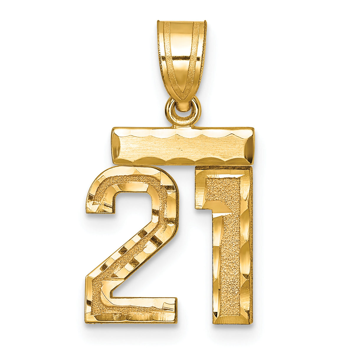 14k Small Brushed Diamond-cut Number 21 Charm-SN21