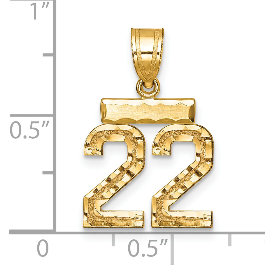 14k Small Brushed Diamond-cut Number 22 Charm-SN22