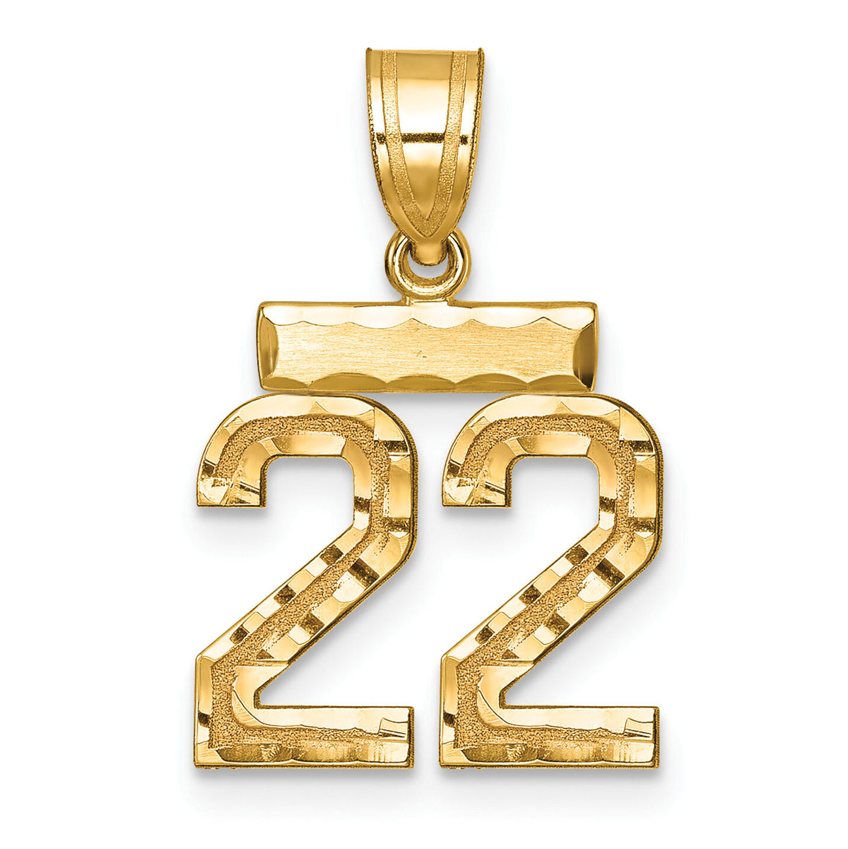 14k Small Brushed Diamond-cut Number 22 Charm-SN22