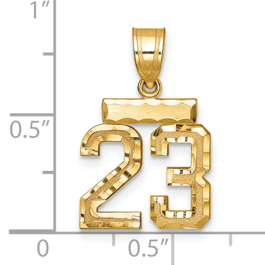 14k Small Brushed Diamond-cut Number 23 Charm-SN23