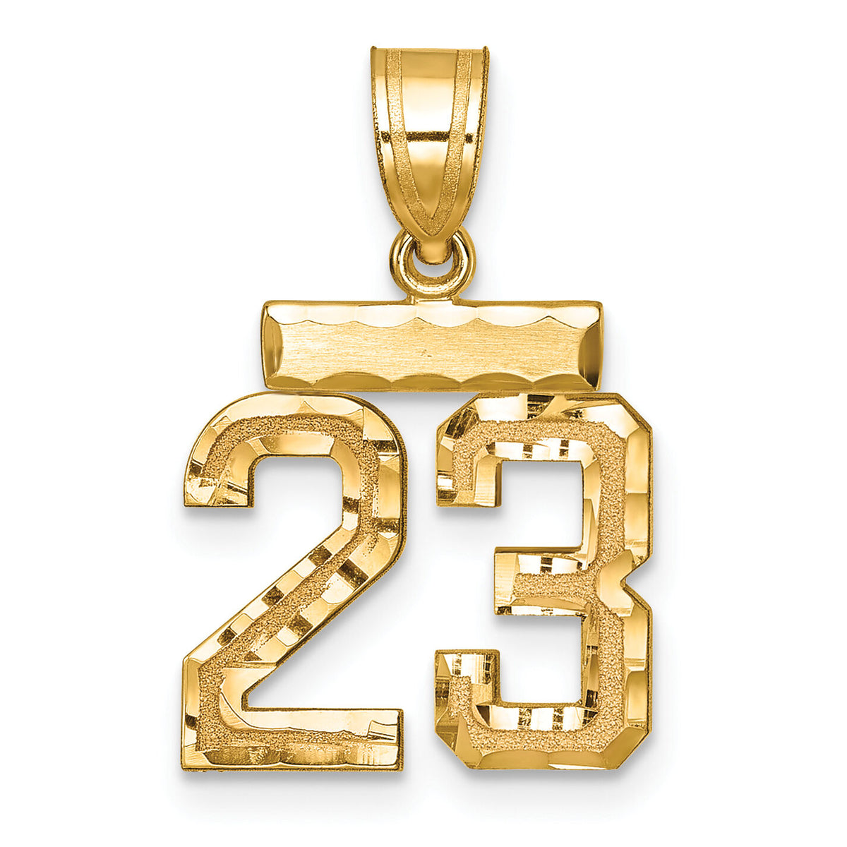 14k Small Brushed Diamond-cut Number 23 Charm-SN23