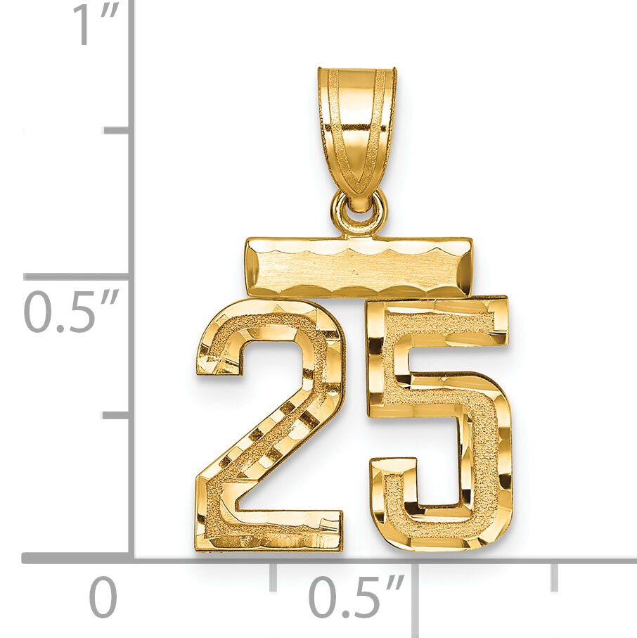 14k Small Brushed Diamond-cut Number 25 Charm-SN25