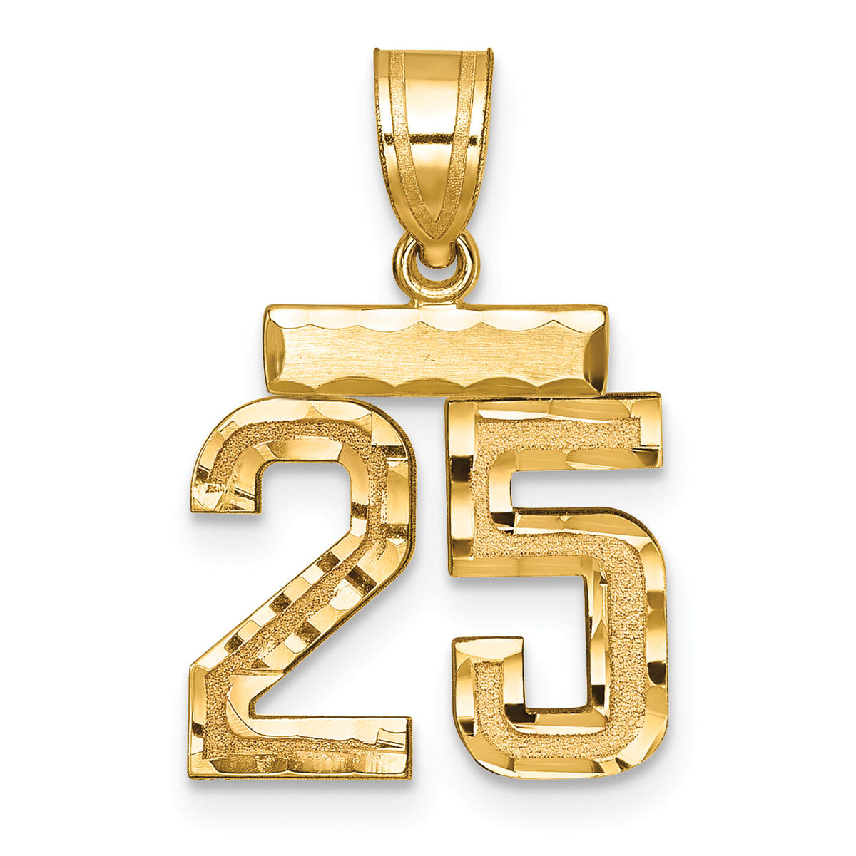 14k Small Brushed Diamond-cut Number 25 Charm-SN25