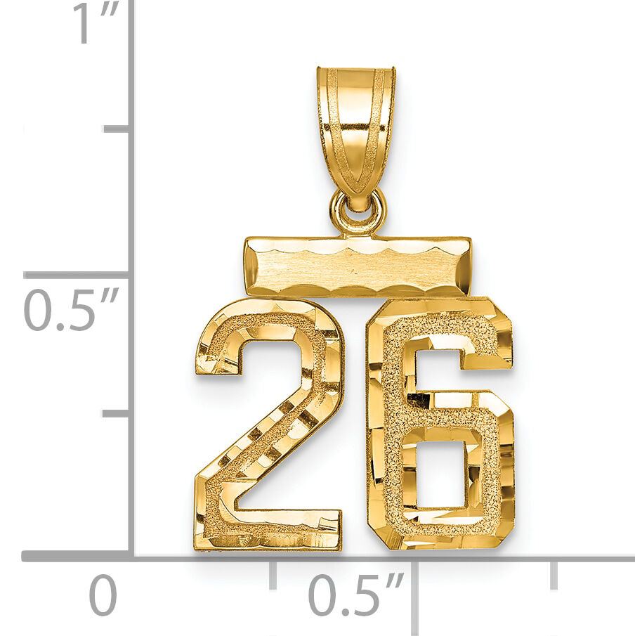 14k Small Brushed Diamond-cut Number 26 Charm-SN26
