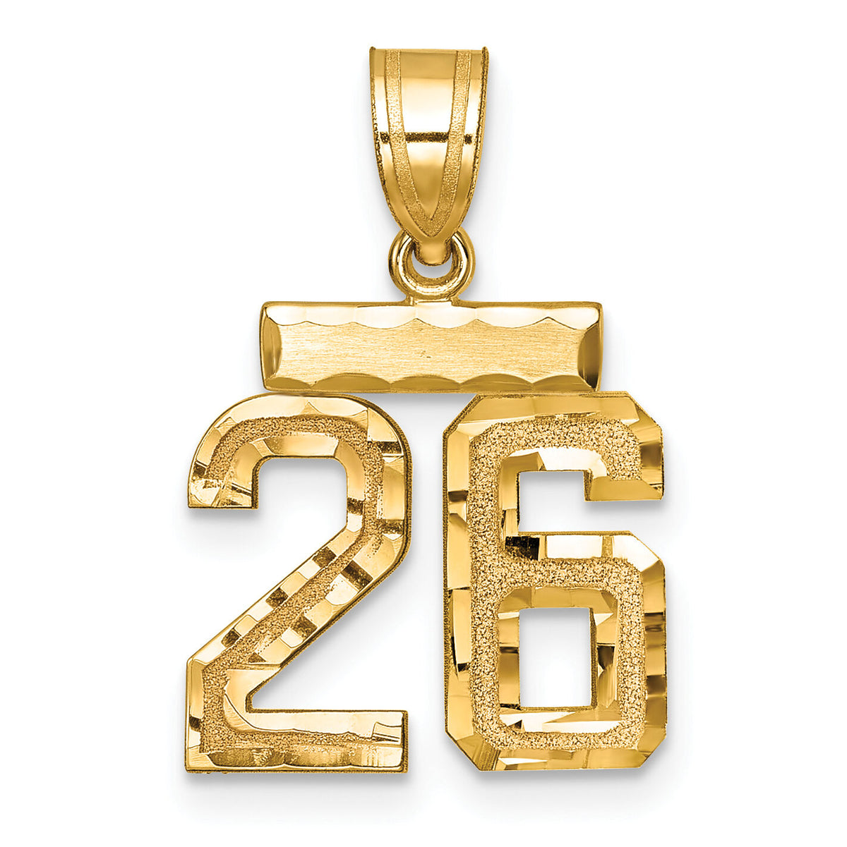 14k Small Brushed Diamond-cut Number 26 Charm-SN26