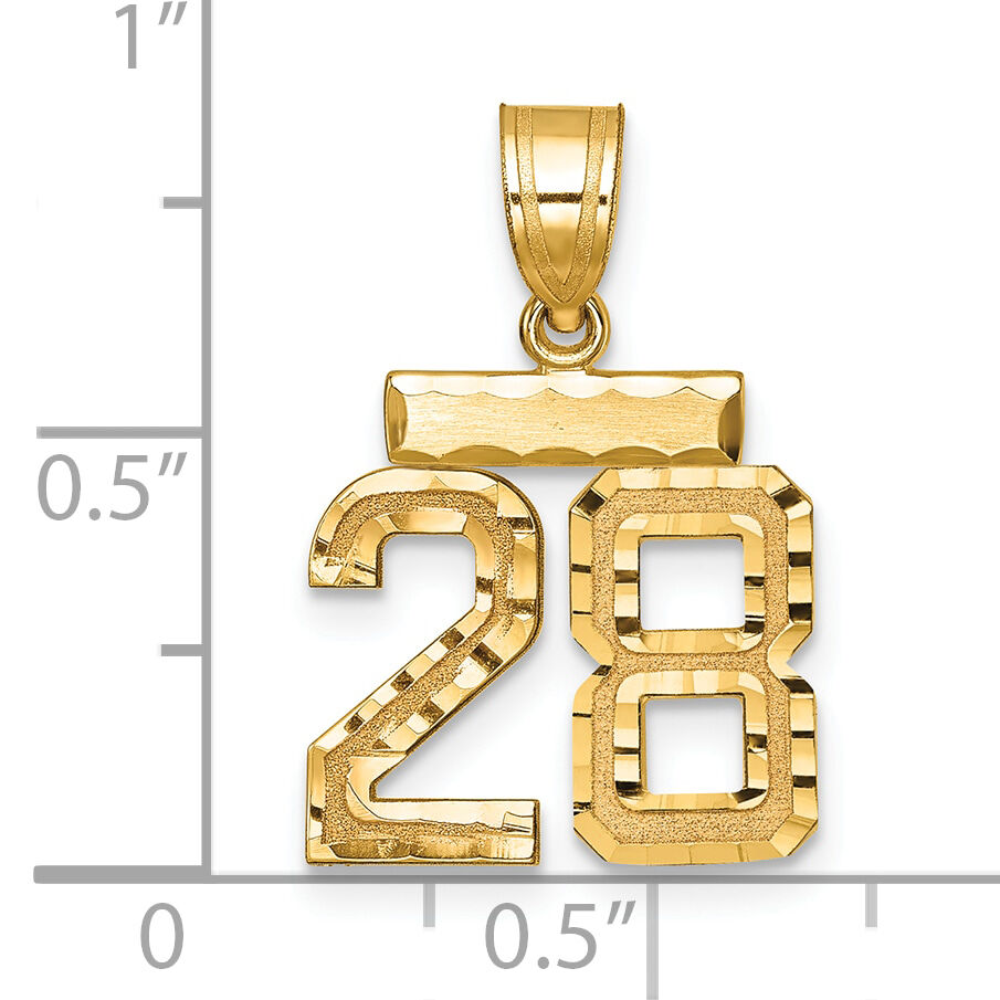 14k Small Brushed Diamond-cut Number 28 Charm-SN28