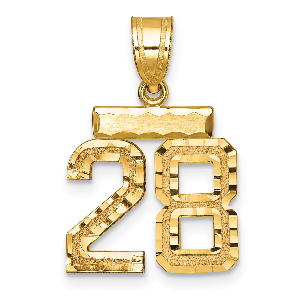14k Small Brushed Diamond-cut Number 28 Charm-SN28