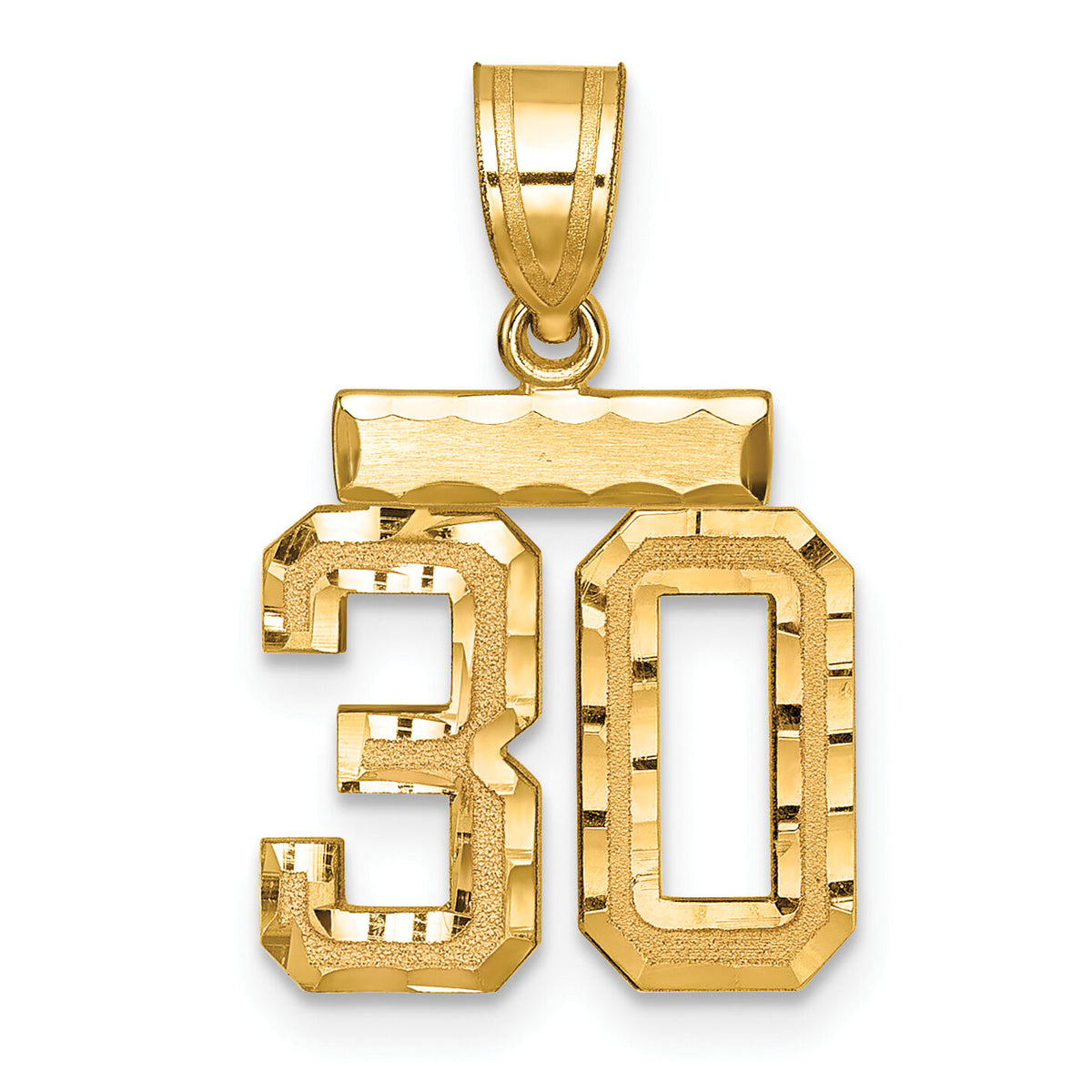 14k Small Brushed Diamond-cut Number 30 Charm-SN30