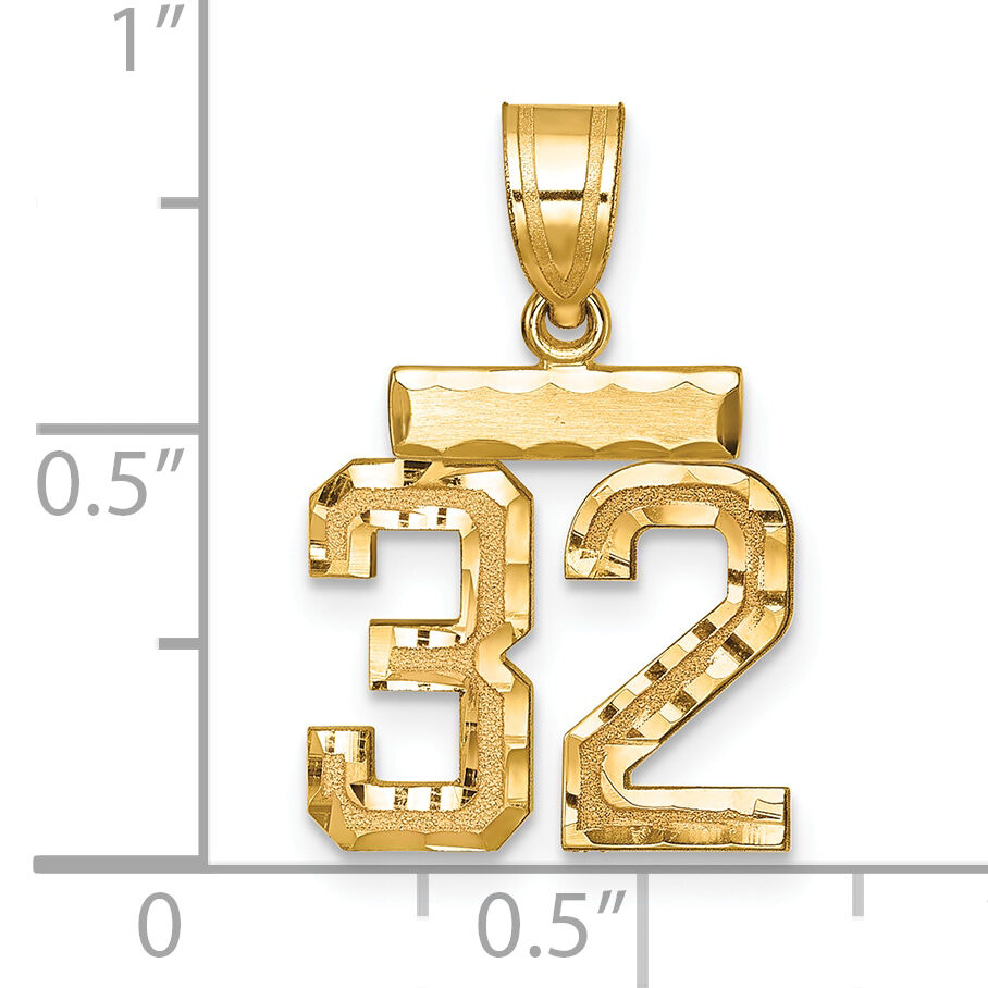 14k Small Brushed Diamond-cut Number 32 Charm-SN32