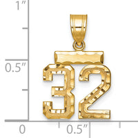 14k Small Brushed Diamond-cut Number 32 Charm-SN32