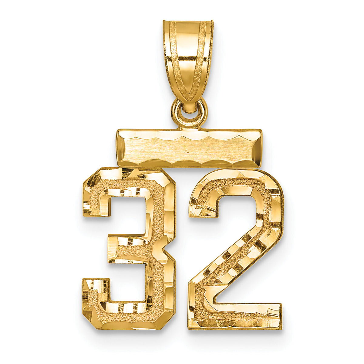 14k Small Brushed Diamond-cut Number 32 Charm-SN32