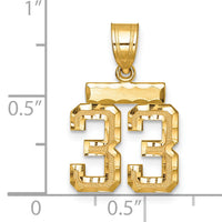 14k Small Brushed Diamond-cut Number 33 Charm-SN33