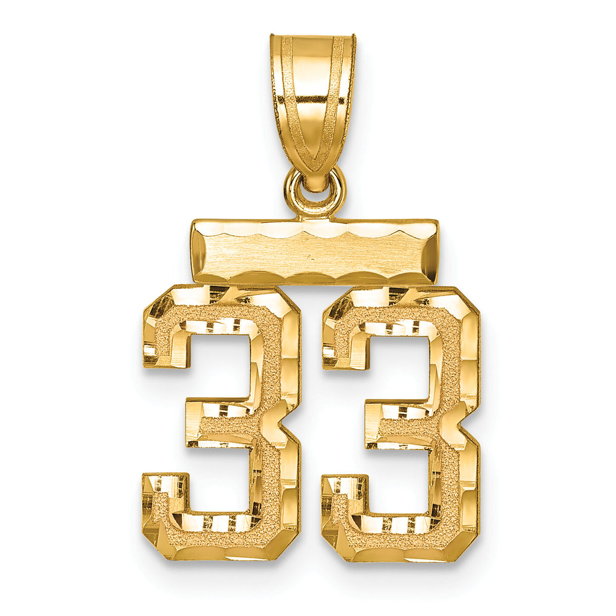 14k Small Brushed Diamond-cut Number 33 Charm-SN33
