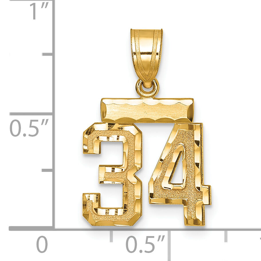 14k Small Brushed Diamond-cut Number 34 Charm-SN34