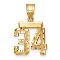 14k Small Brushed Diamond-cut Number 34 Charm-SN34