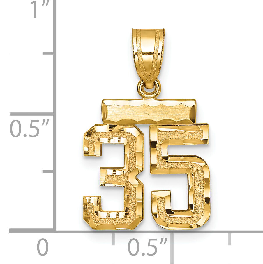 14k Small Brushed Diamond-cut Number 35 Charm-SN35