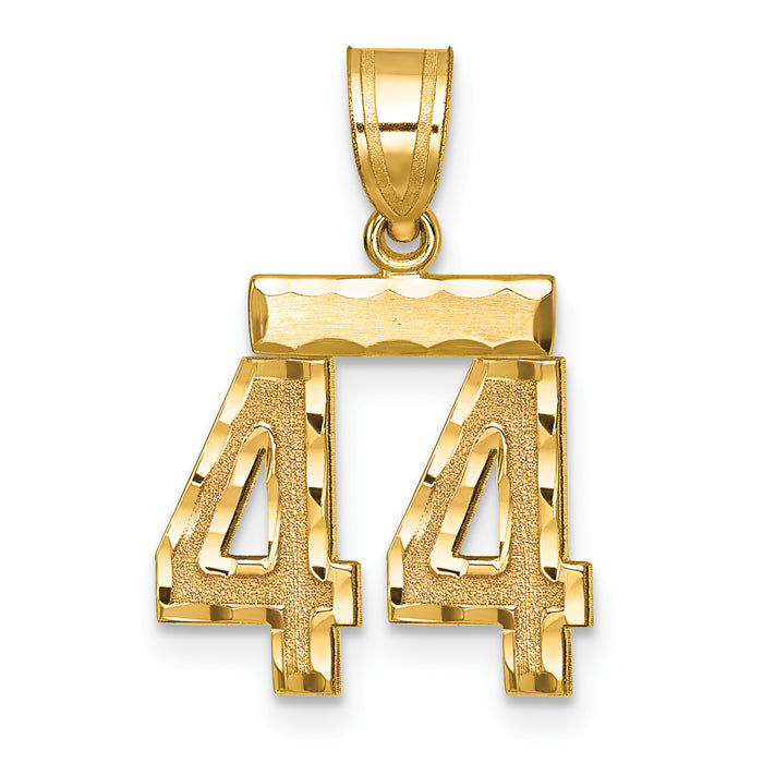 14k Small Brushed Diamond-cut Number 44 Charm-SN44