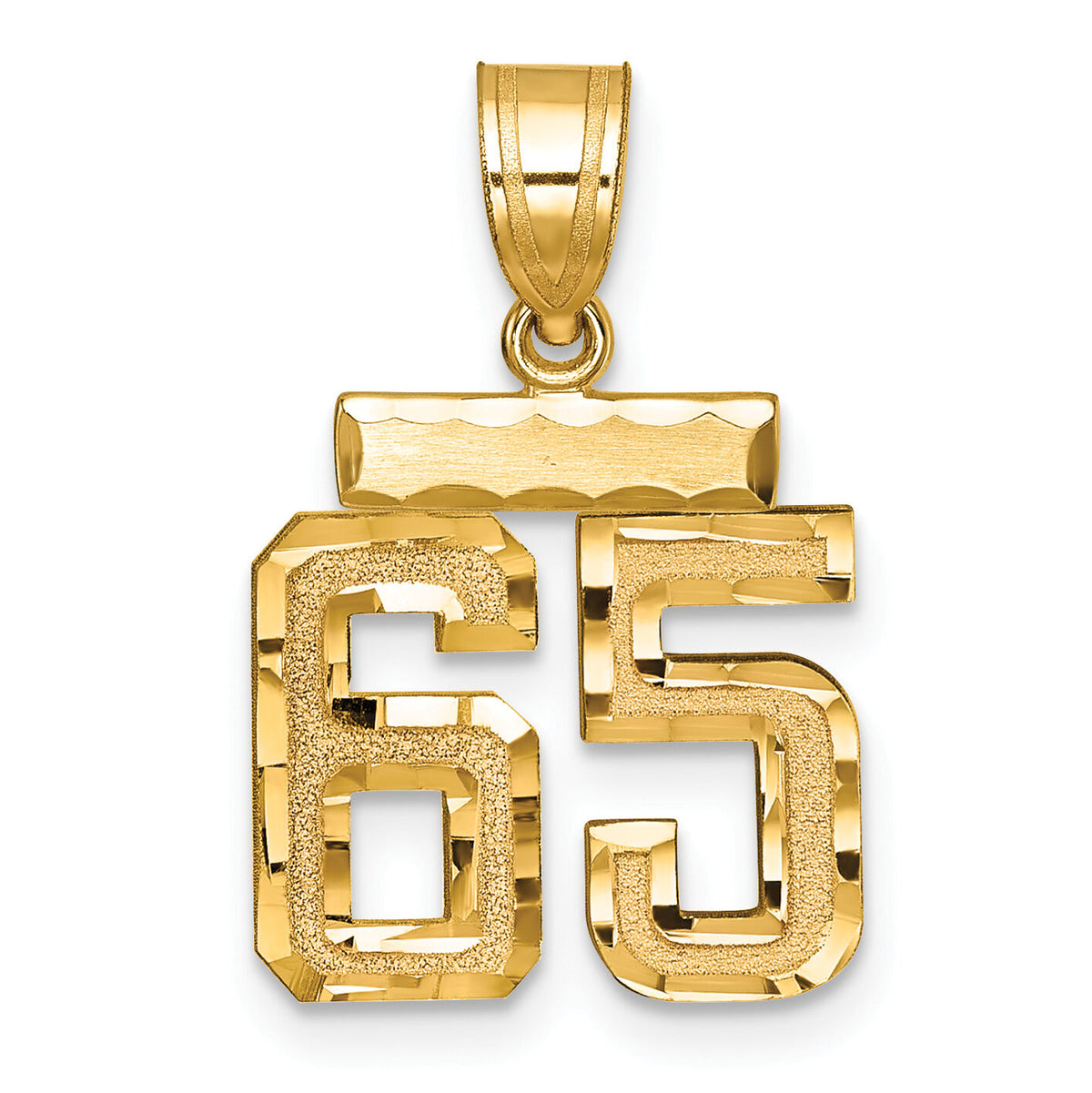 14k Small Brushed Diamond-cut Number 65 Charm-SN65
