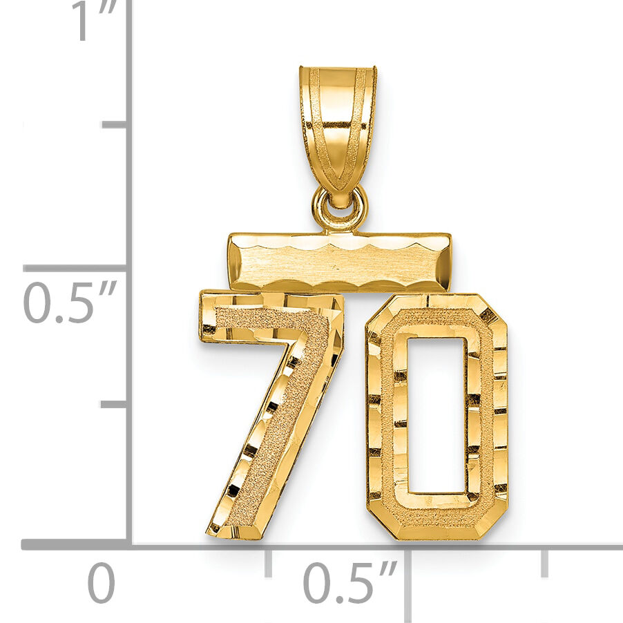 14k Small Brushed Diamond-cut Number 70 Charm-SN70
