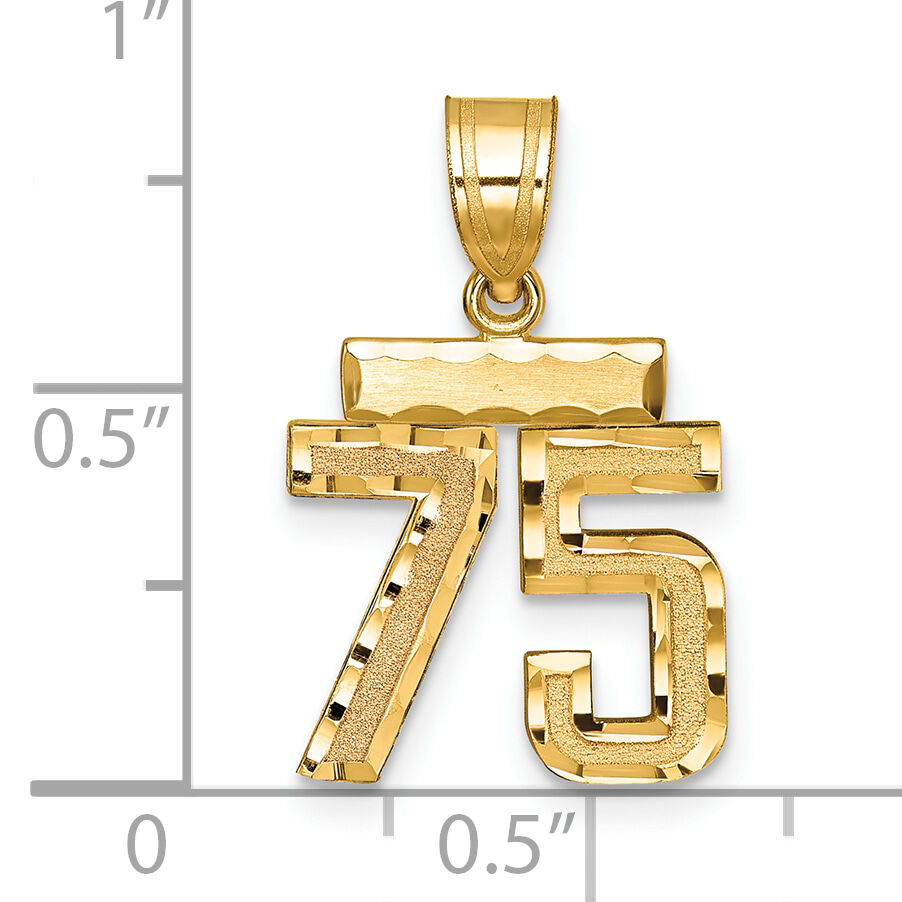 14k Small Brushed Diamond-cut Number 75 Charm-SN75