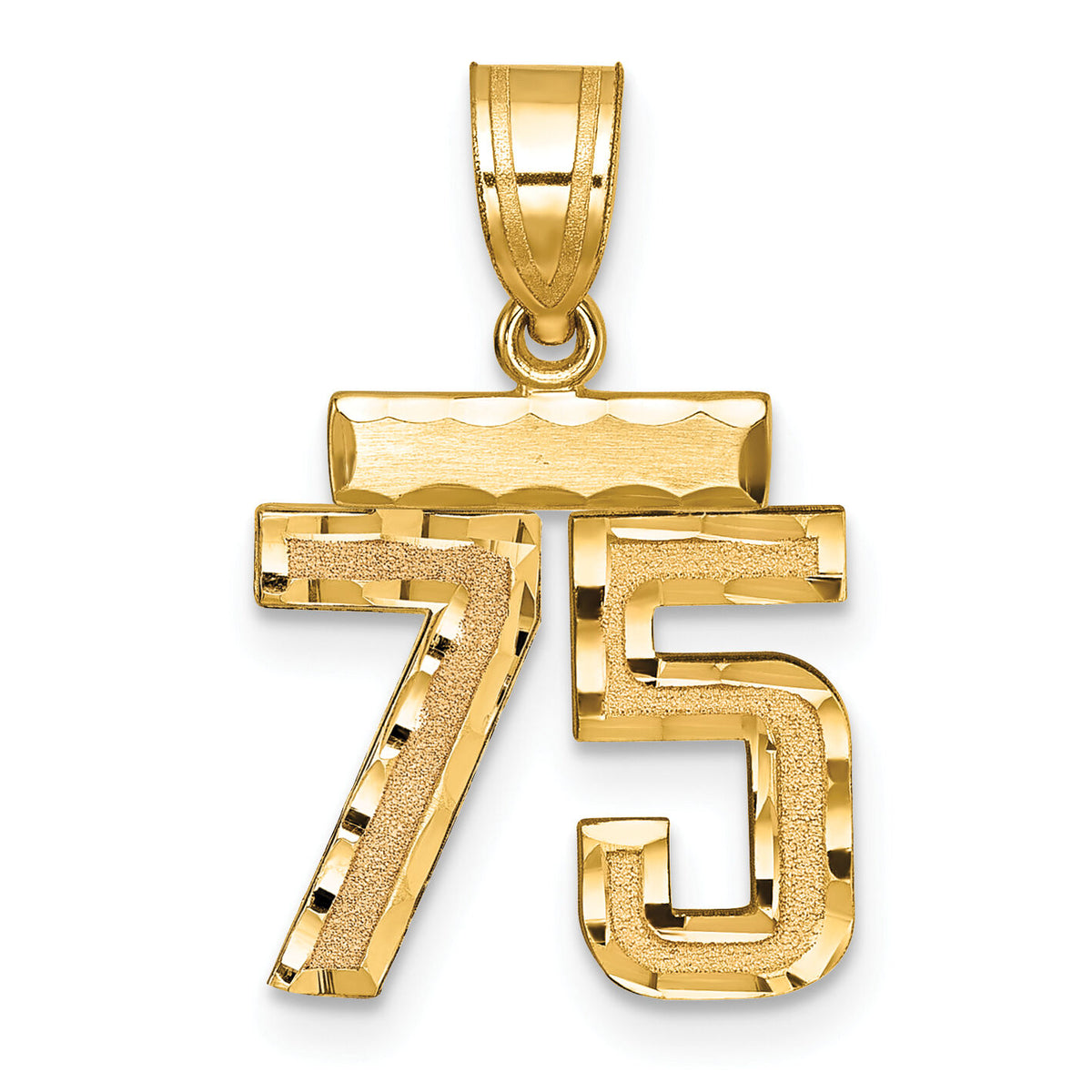 14k Small Brushed Diamond-cut Number 75 Charm-SN75