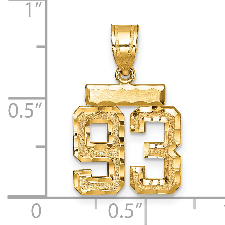14k Small Brushed Diamond-cut Number 93 Charm-SN93