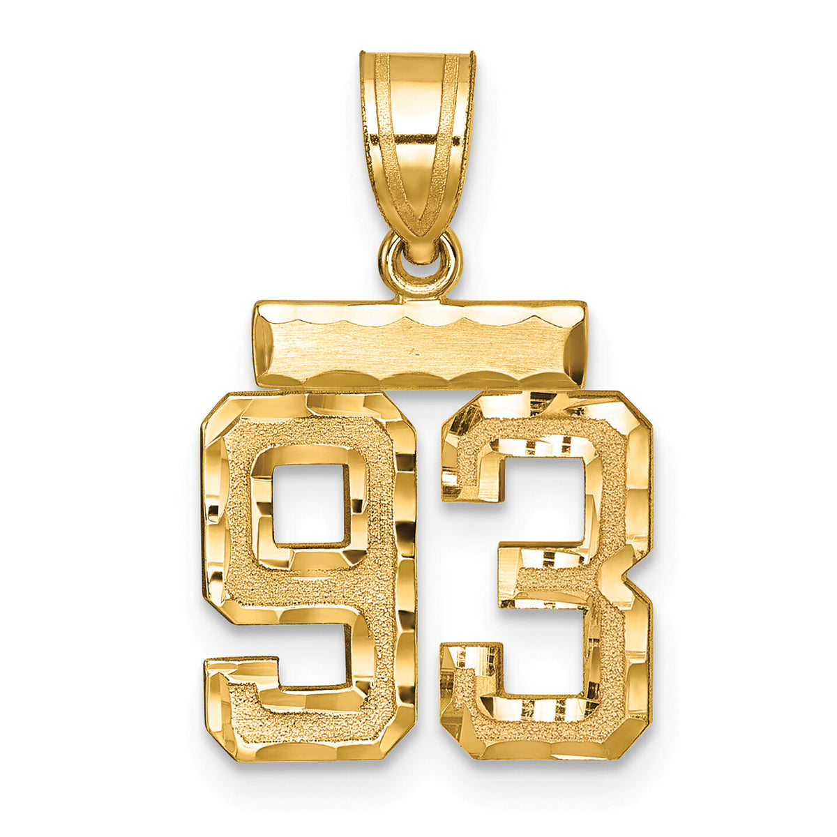 14k Small Brushed Diamond-cut Number 93 Charm-SN93