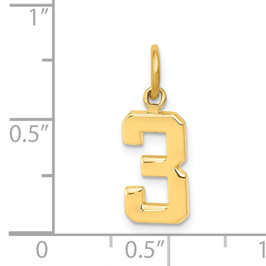 14k Small Polished Number 3 Charm-SP03