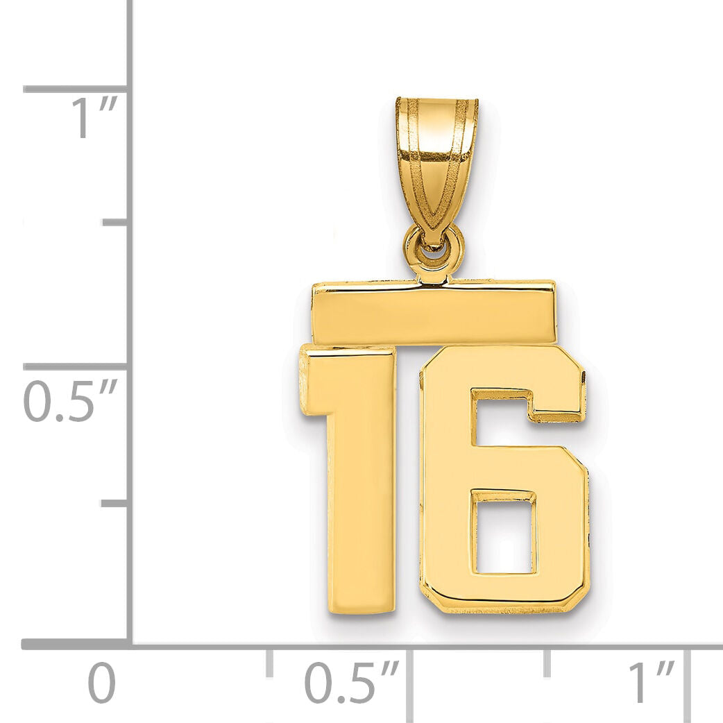 14k Small Polished Number 16 Charm-SP16
