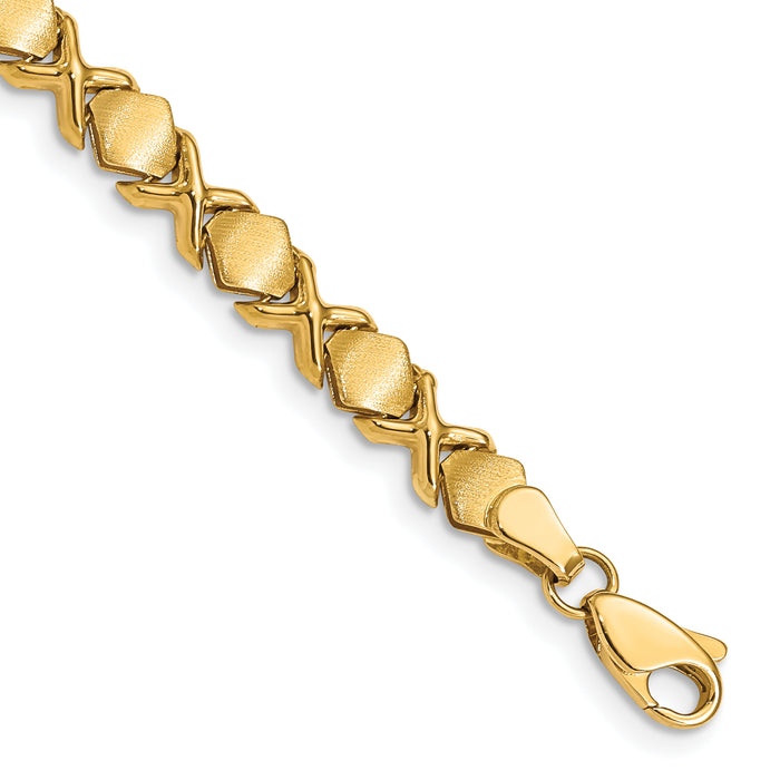 14K Polished and Brushed Fancy X 7 inch Bracelet-ST638-7