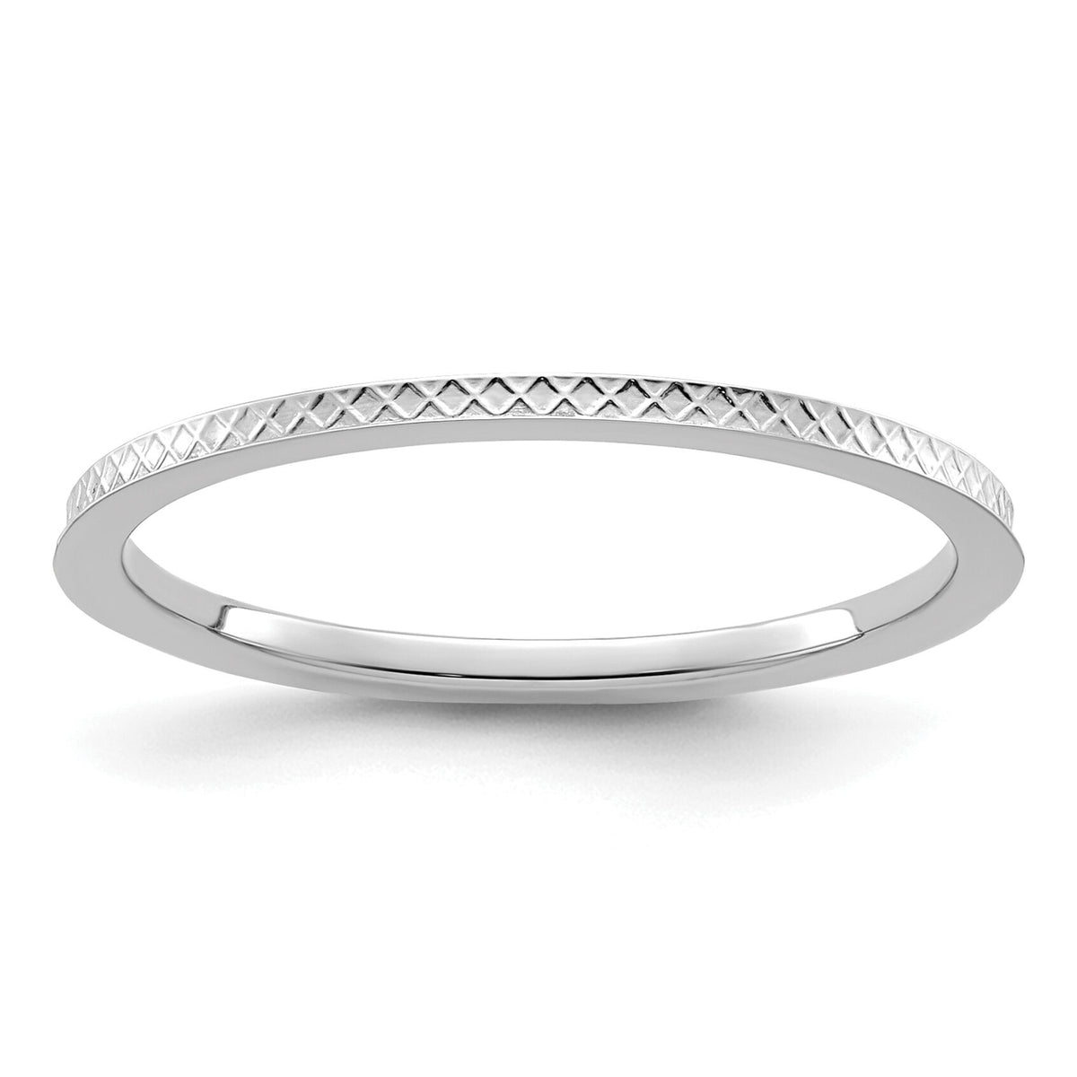 14K White Gold 1.2mm Criss-Cross Pattern Stackable Band-STK20