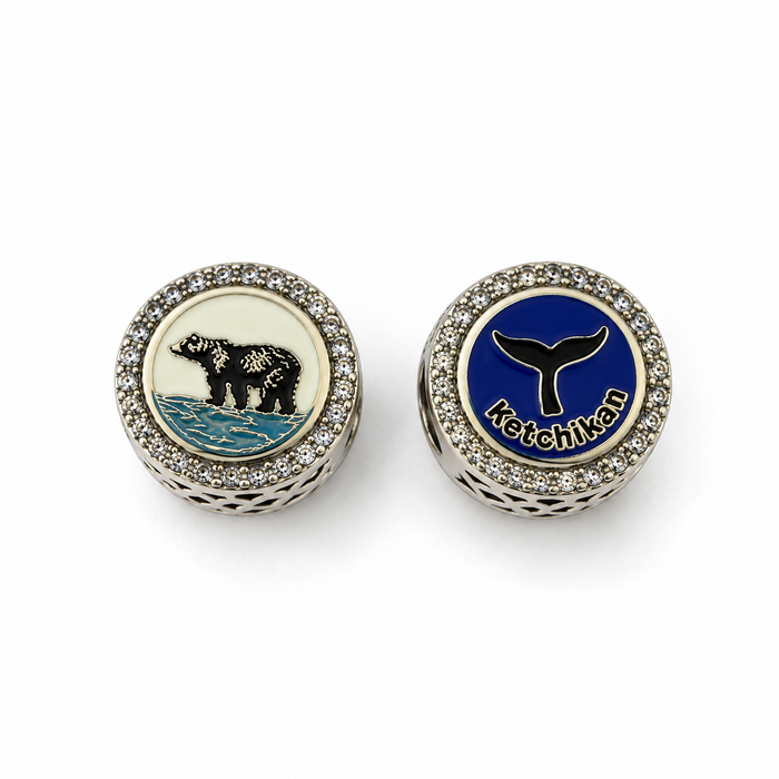 BEAR & WHALE TAIL KETCHIKAN ENGRAVED REVERSIBLE PANDORA CHARM