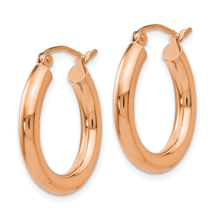 14k Rose Gold Polished 3mm Lightweight Tube Hoop Earrings-T1004