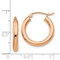 14k Rose Gold Polished 3mm Lightweight Tube Hoop Earrings-T1004