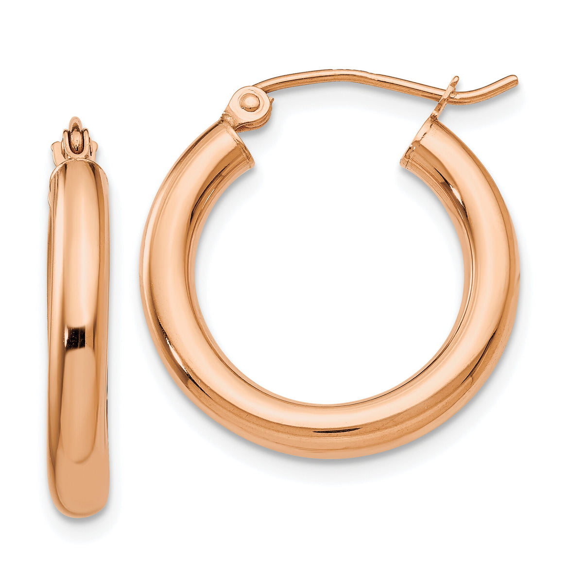 14k Rose Gold Polished 3mm Lightweight Tube Hoop Earrings-T1004