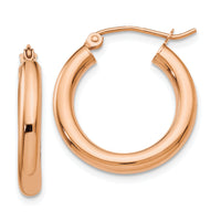 14k Rose Gold Polished 3mm Lightweight Tube Hoop Earrings-T1004